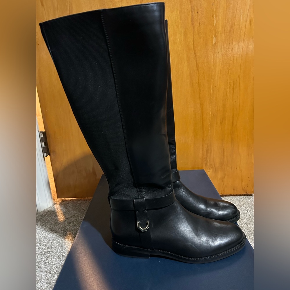 Cole Haan Camry Riding Boots in black. Worn a few times w/ a few scuffs